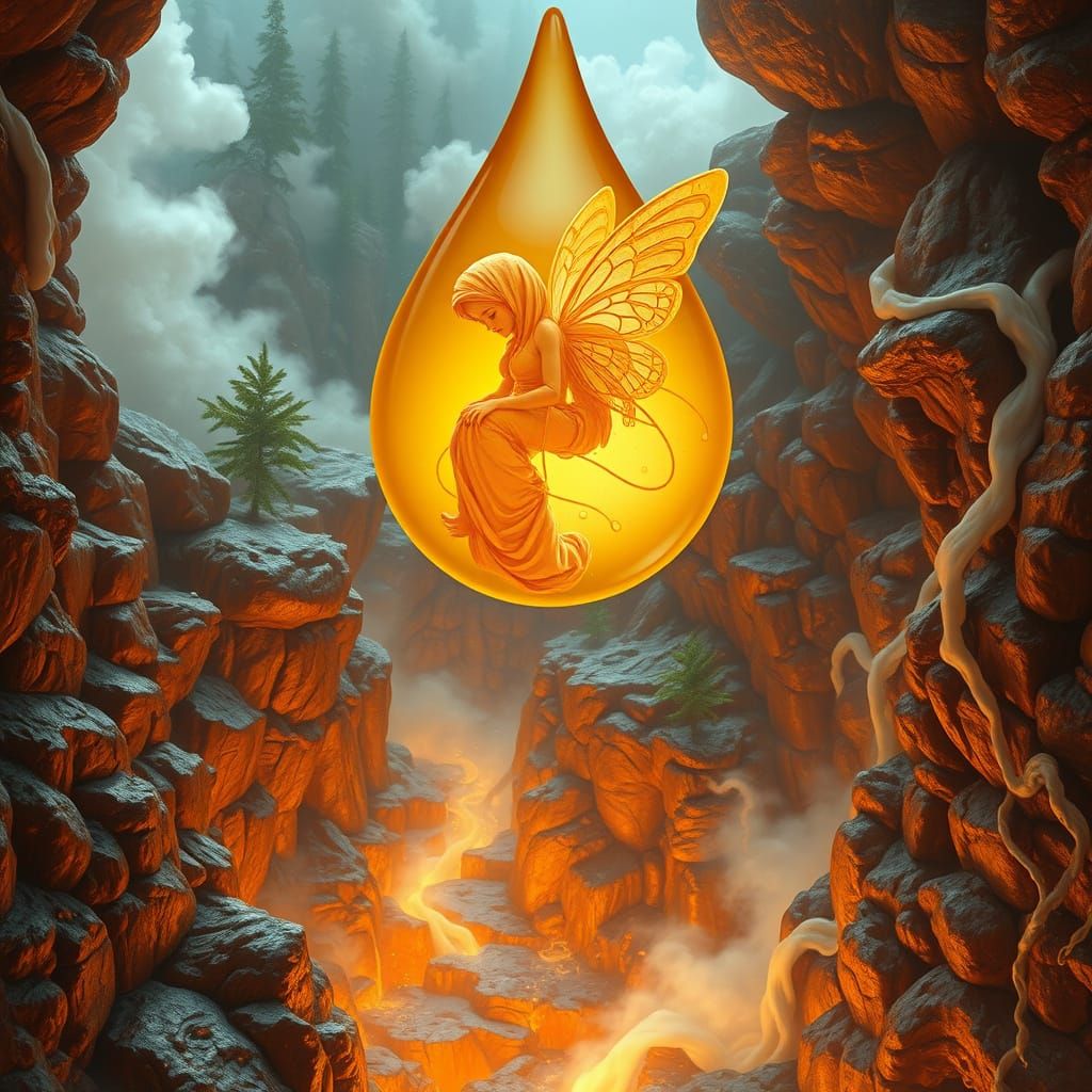 Honey Fairy in Amber Droplet over Fossil Canyon