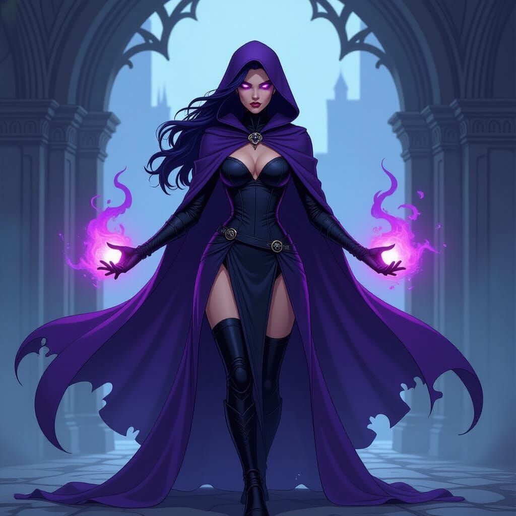A cambion sorceress dualcasting the spell of shadow and eldr...