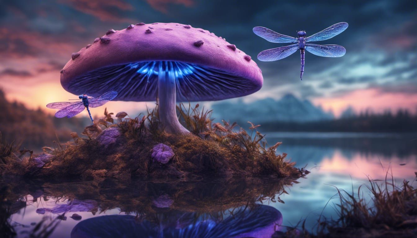 Glowing Mushroom Lake at Twilight: Fantasy Landscape