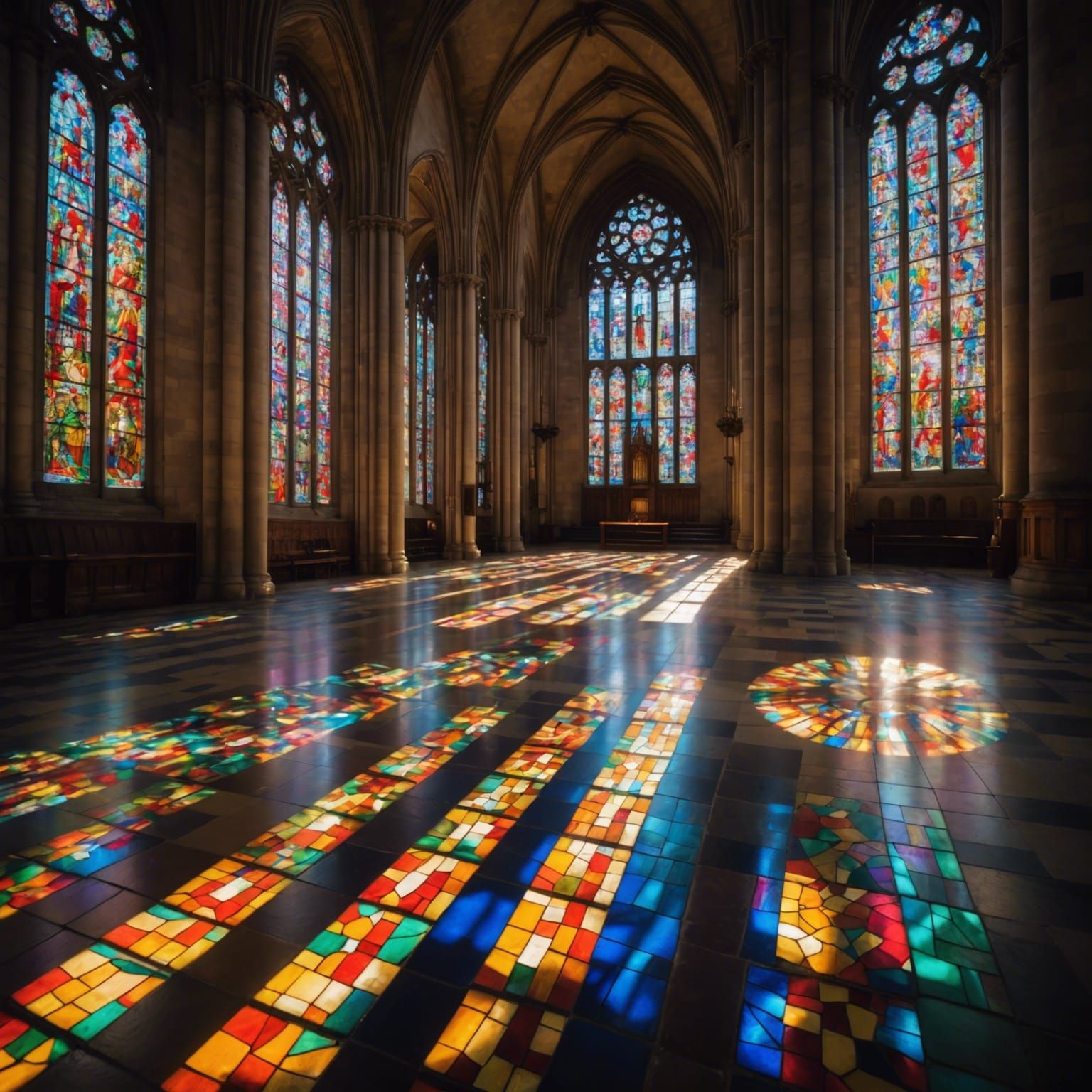 Stained Glass Figures in Cathedral Light