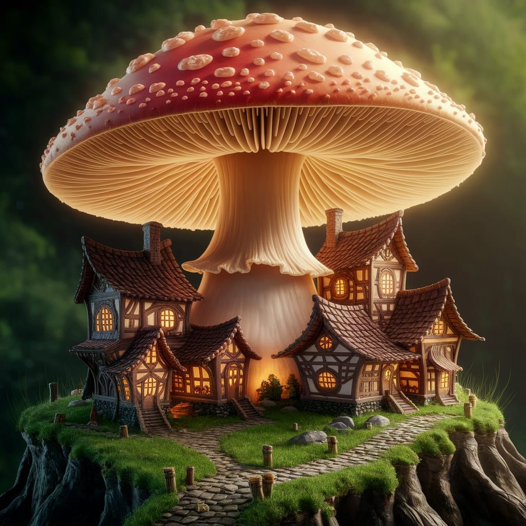 Enchanting Miniature Village in a Mushroom