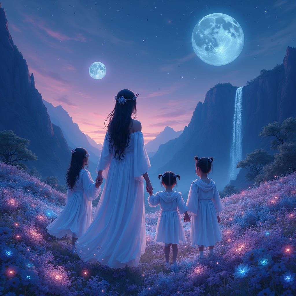 Mystical Interdimensional Garden with Bioluminescent Flora