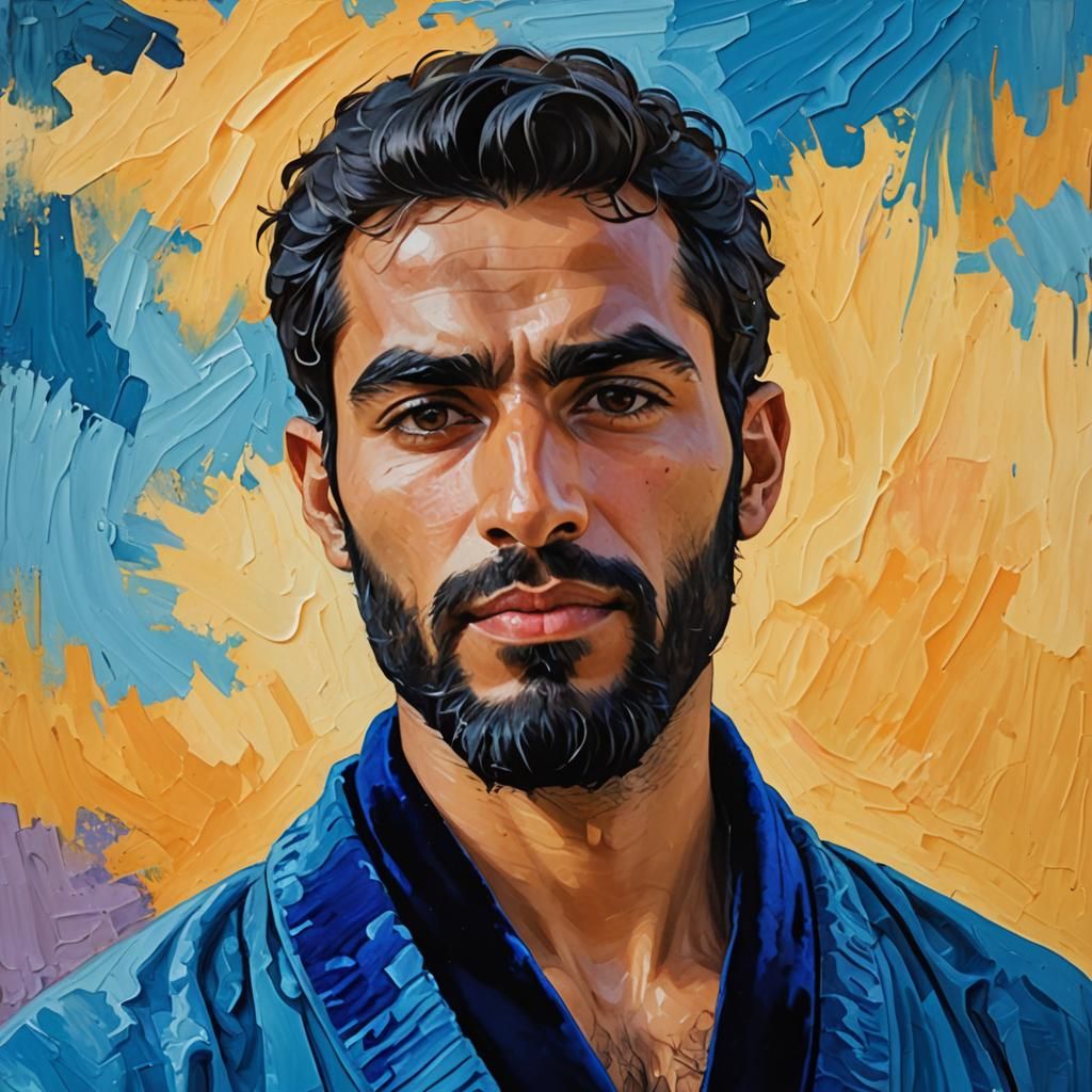 Portrait of Man in Blue Robe, Impasto Gouache Style