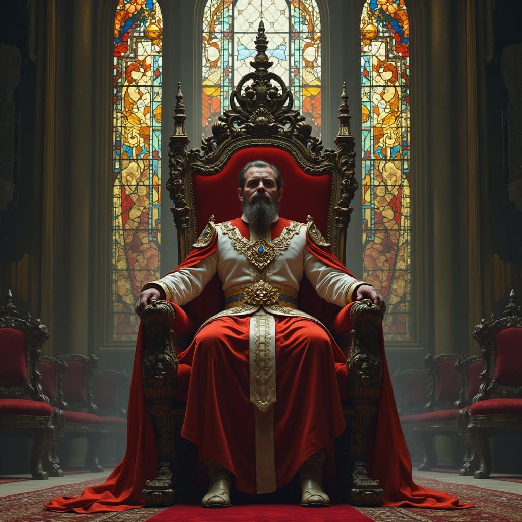 Regal Figure on Ornate Throne in Majestic Throne Room