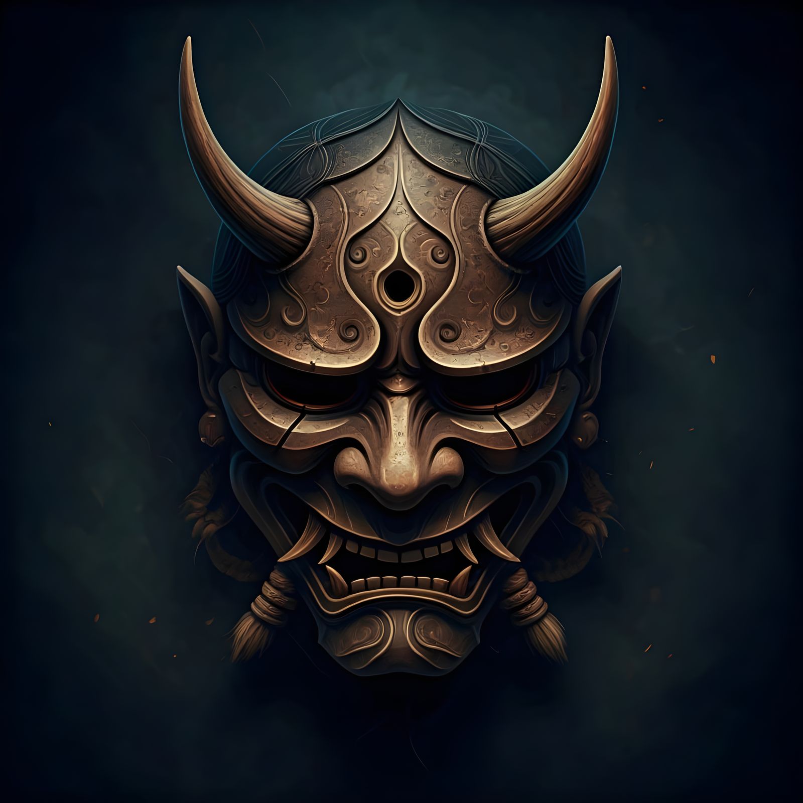 Ancient, Mystical Brown Oni Mask in Dramatic Chiaroscuro
