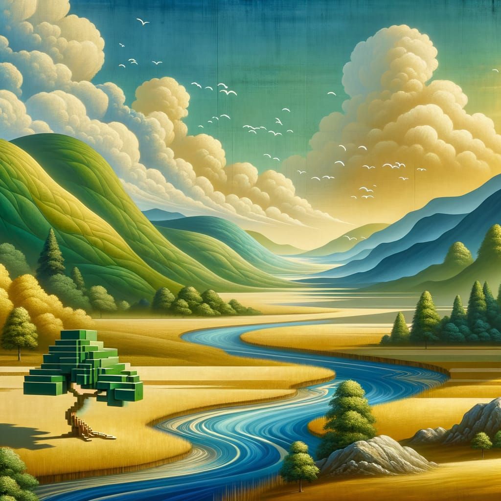 Serene Nature Landscape with LEGO Tree and Mountains