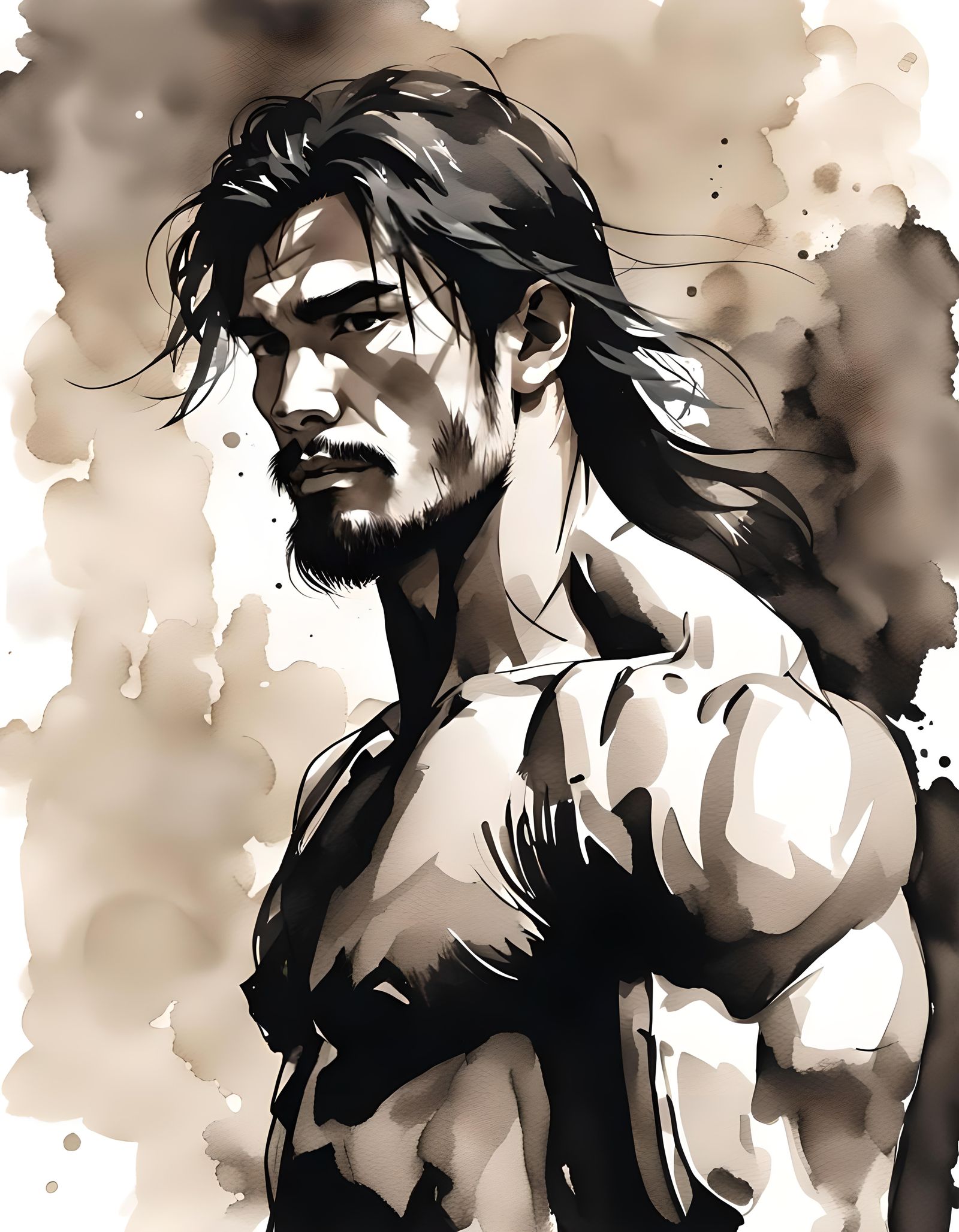 Elegant Chinese Ink Portrait of a Handsome Man