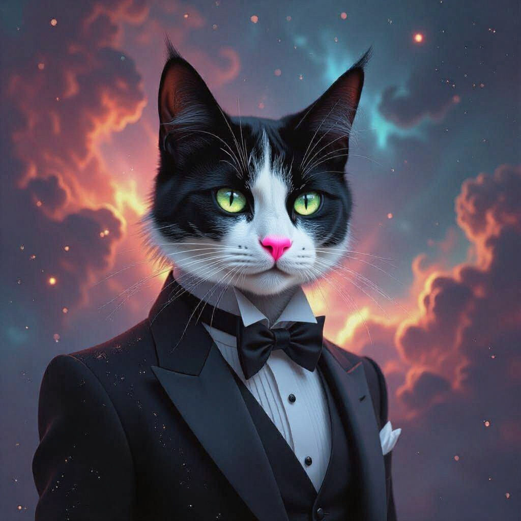 Vampire Cat Silhouetted Against Nebula in Dark Fantasy Art