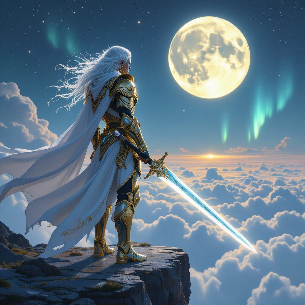 Celestial Warrior Overlooking a Sea of Clouds