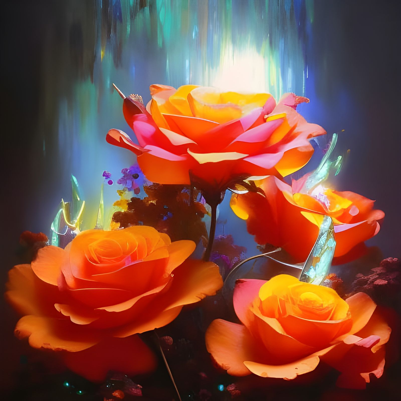 Magical Neon Flowers in Lava, Art Nouveau Style