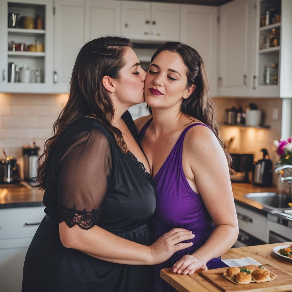 Passionate Kiss Between Two Women in the Kitchen