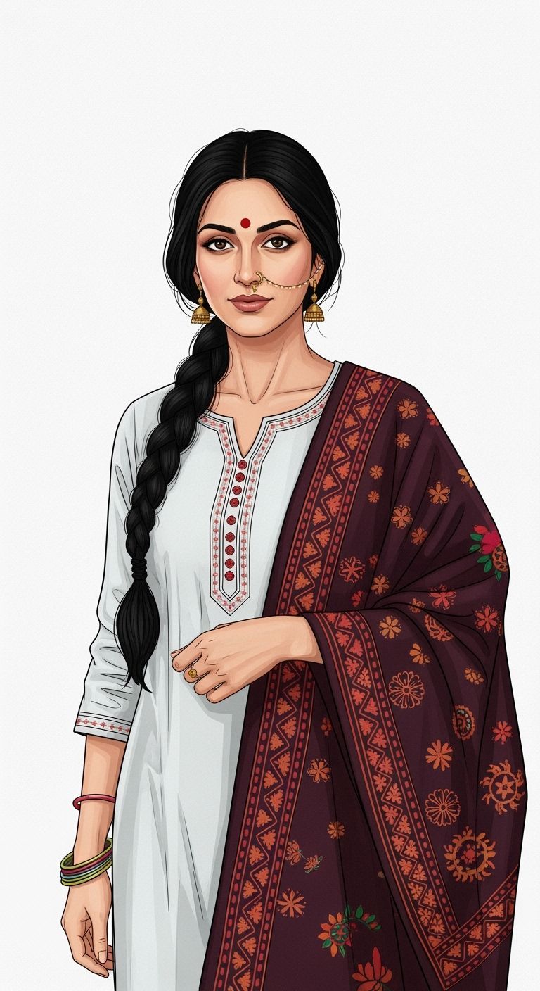 Elegant Indian Woman Portrait in Miniature Style