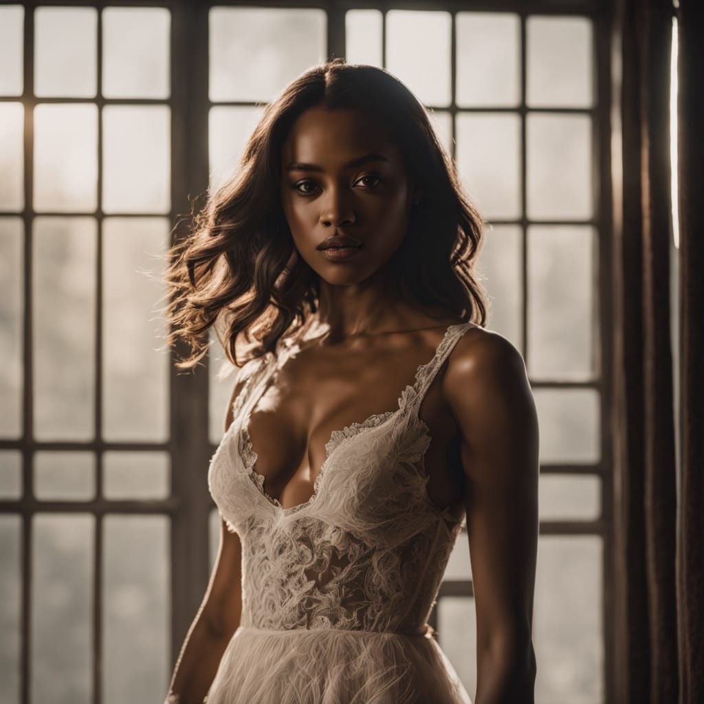 A woman wearing a garter belt and lace