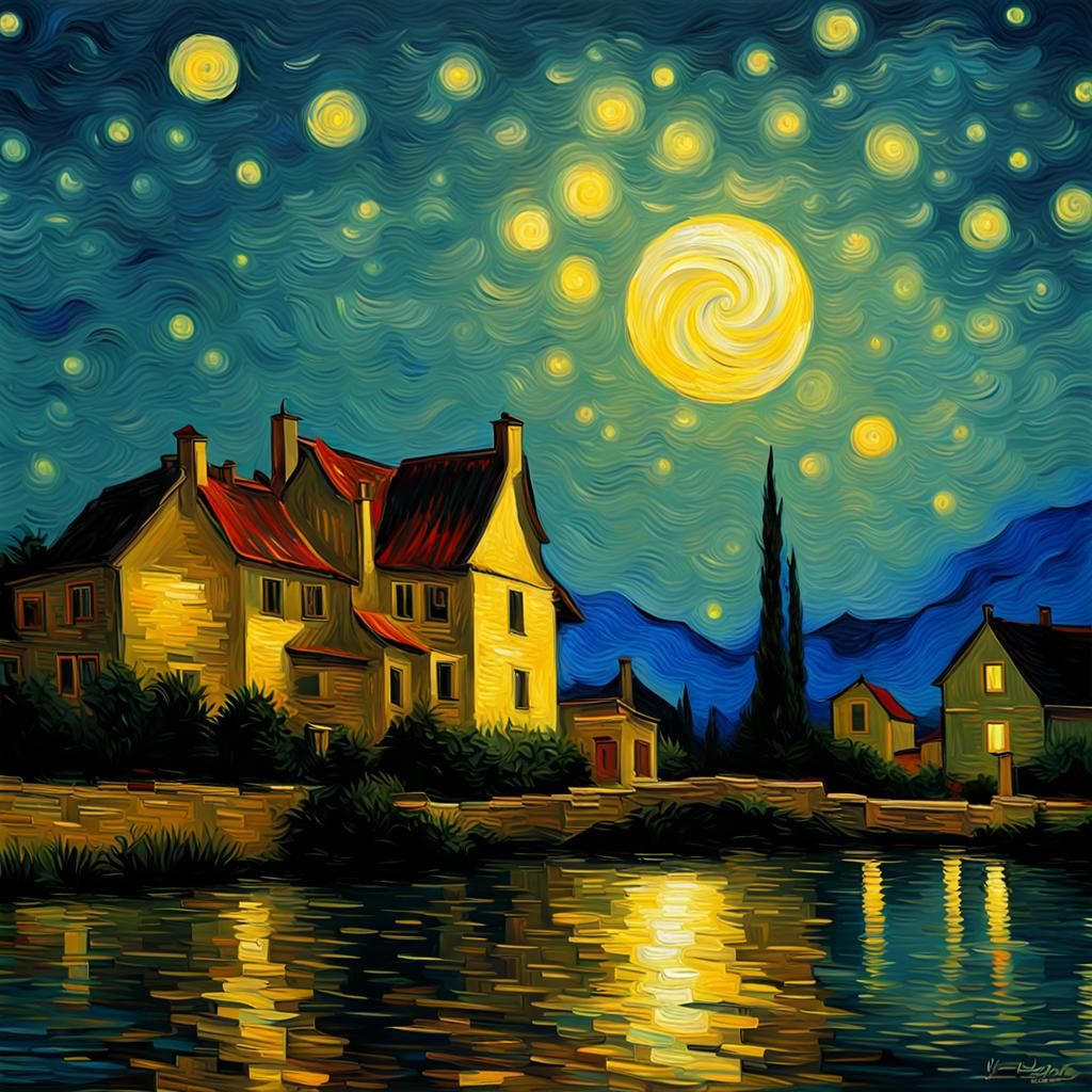 Homesick Moonlit Night: Van Gogh Style Digital Art