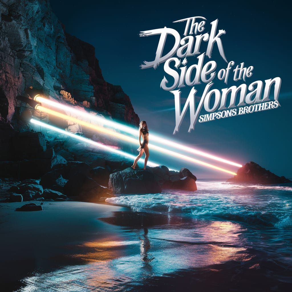 Hyperrealistic Album Cover: Woman on Cliff at Night