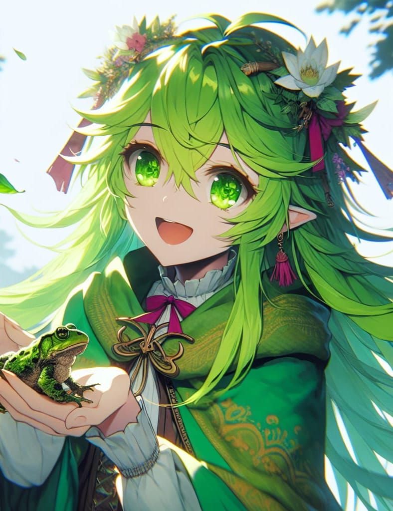 Anime Girl Holds Toad in Fantasy Art Style