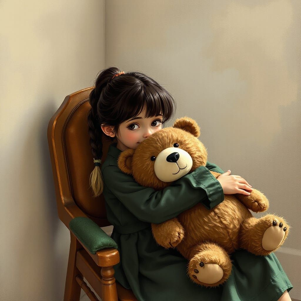Girl with Bear in Beatrix Potter Style