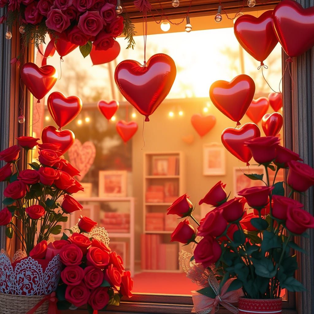 Romantic Valentine's Day Storefront in Vibrant 3D