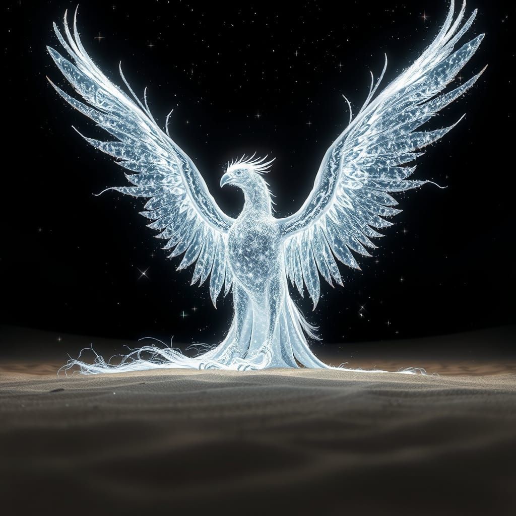 Astral Phoenix Made of Stardust in Desert