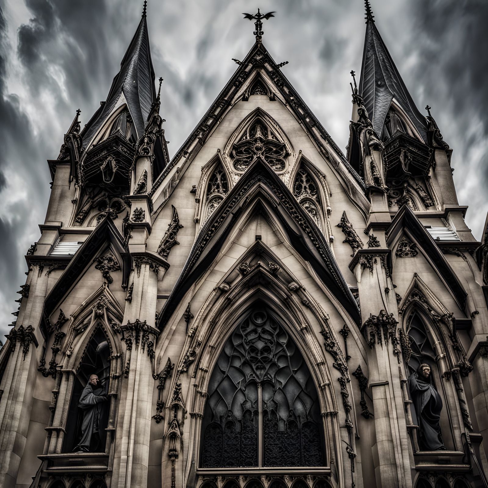 Ornate Gothic Church with Gargoyles Artwork