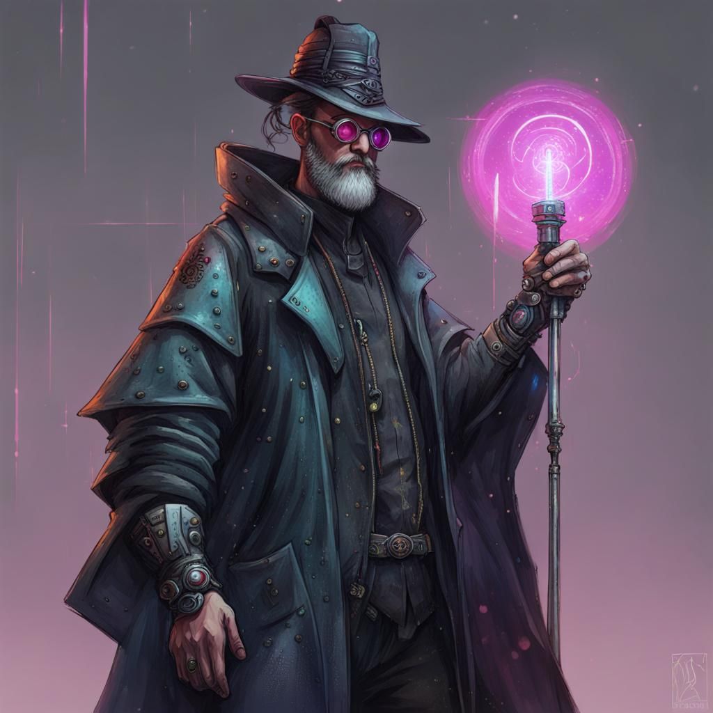 Cyberpunk Wizard Character Concept Art