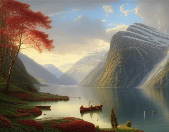 Norwegian Fjord in Hyperdetailed Digital Painting