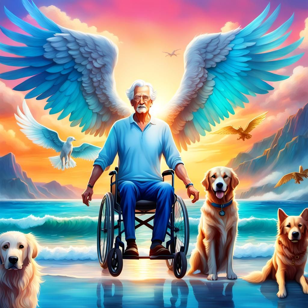 Winged Family at Sunset: Detailed Matte Painting