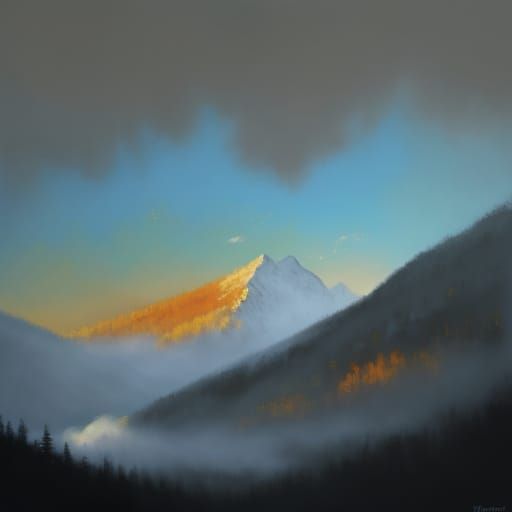 Vibrant Mountain Hut in Warm Golden Light