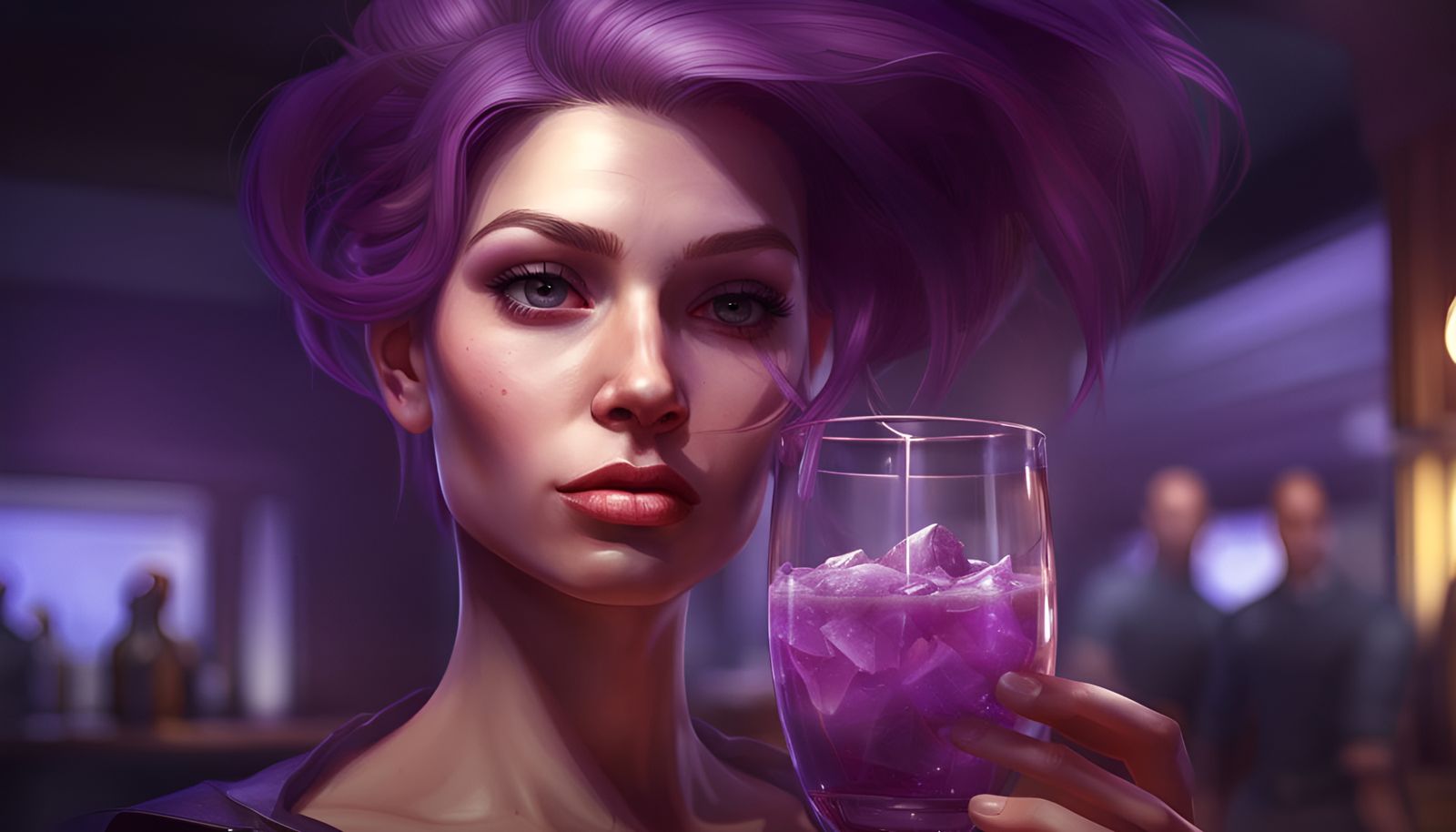 Scarred Model with Purple Lemonade, Hyperdetailed Portrait