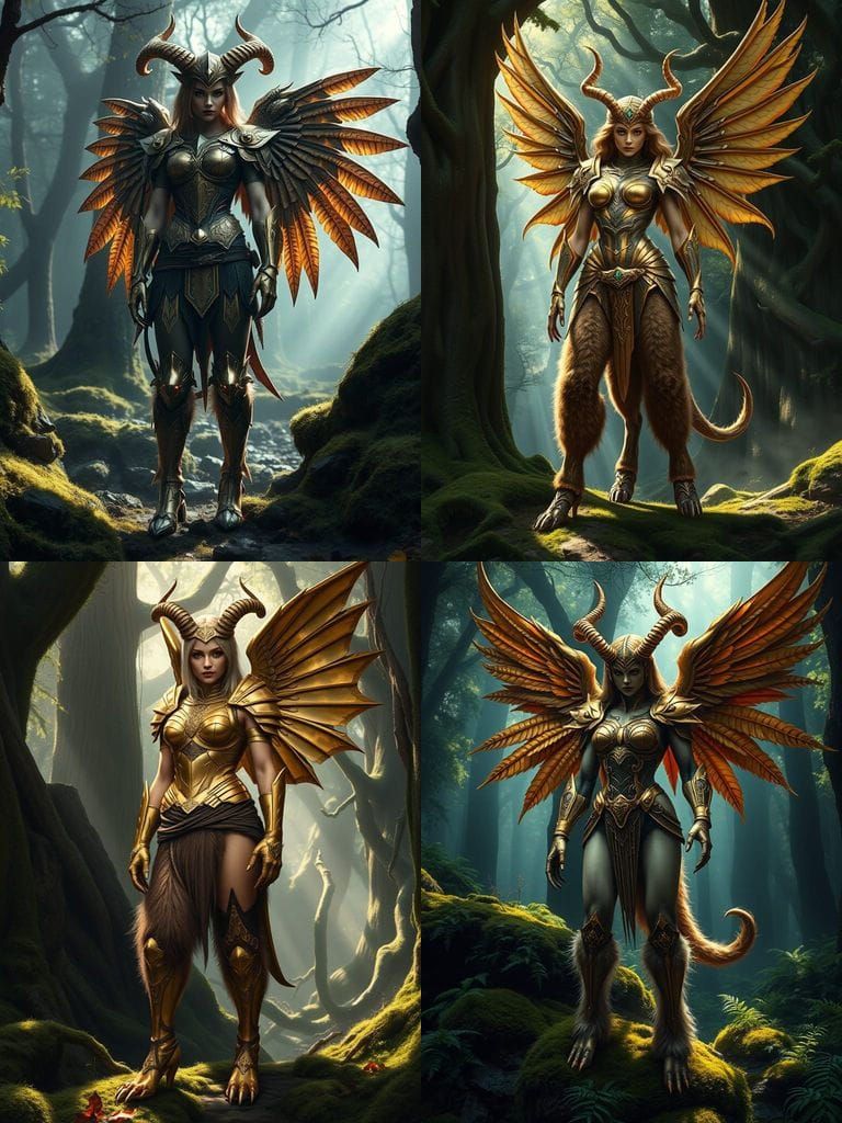 Golden Angelic Warrior Satyr in Mystical Forest