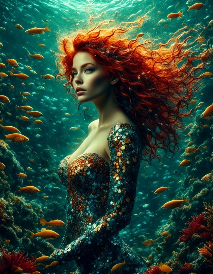 Mosaic Mermaid in Underwater Cinematic Photography