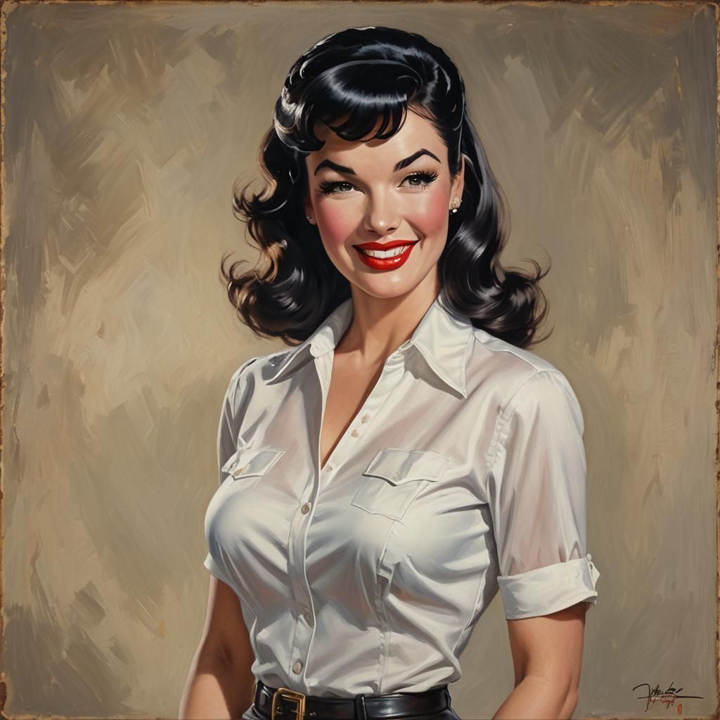 Bettie Page Pin-Up in Gil Elvgren Style
