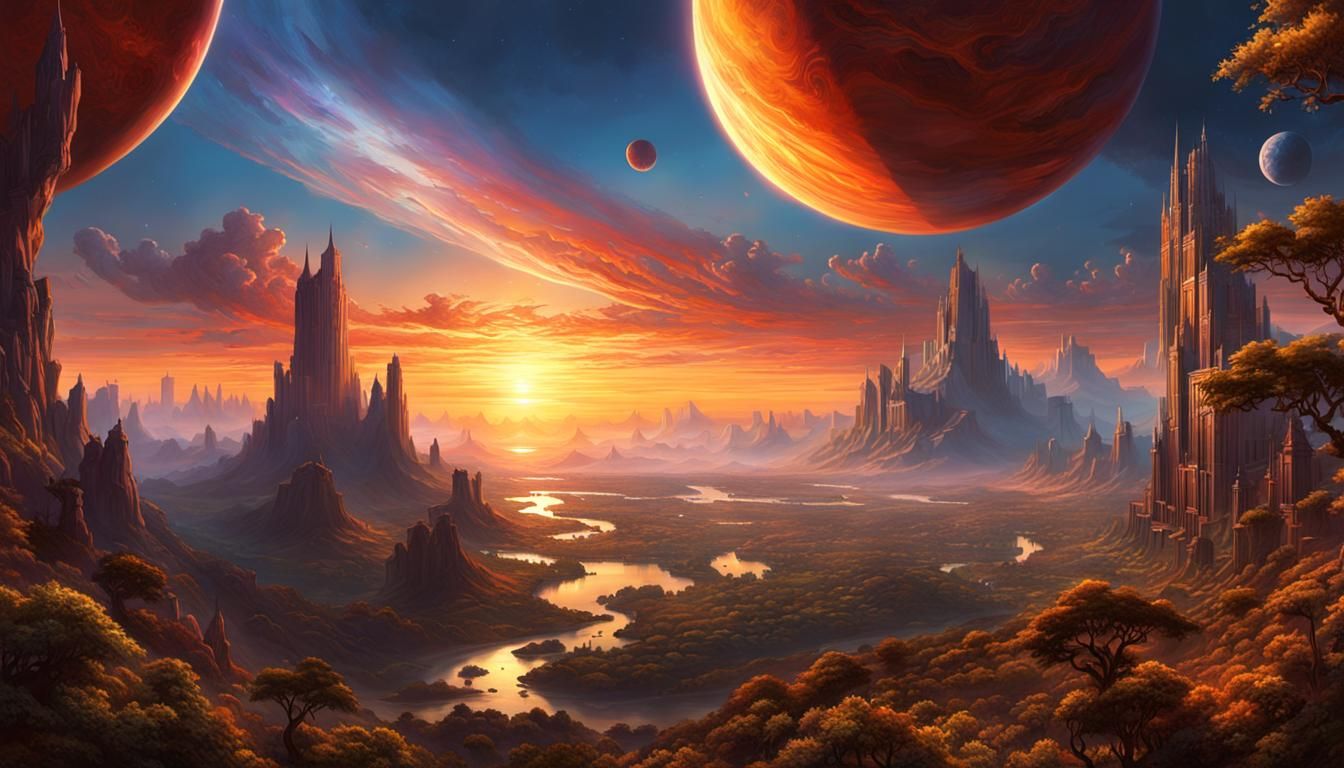 Earthdawn Sunset with Giant Planets: Digital Art