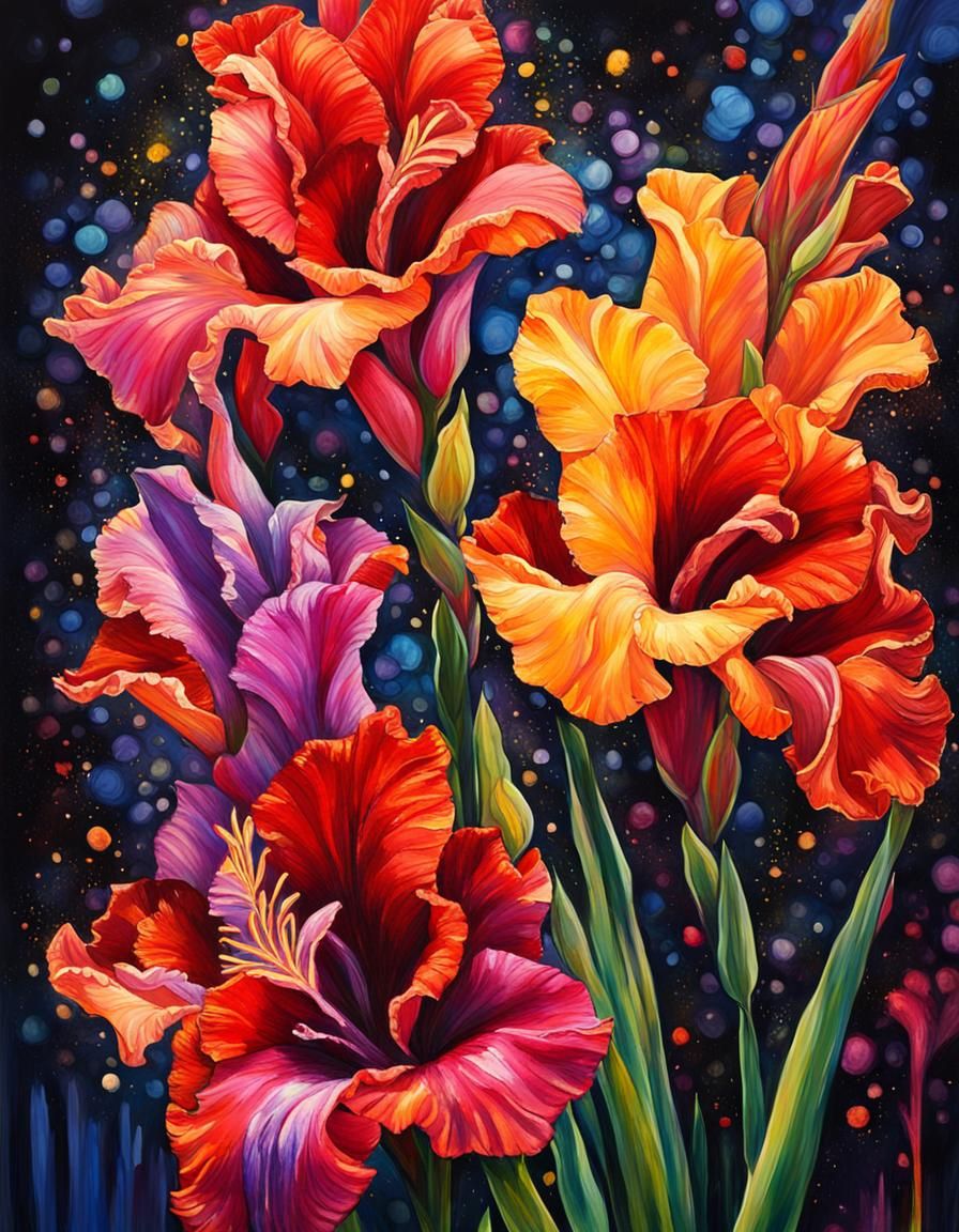 Colorful Gladiolus Flower Inspired by Gustav Klimt