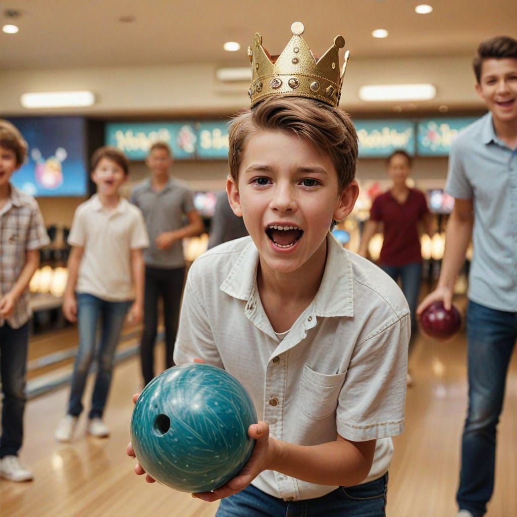 Boy's Birthday Bowling Triumph with Cheering Friends