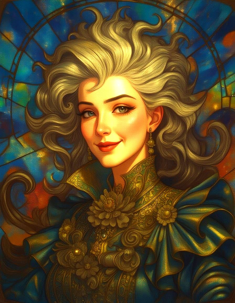 Stained Glass Portrait with Warm Aura