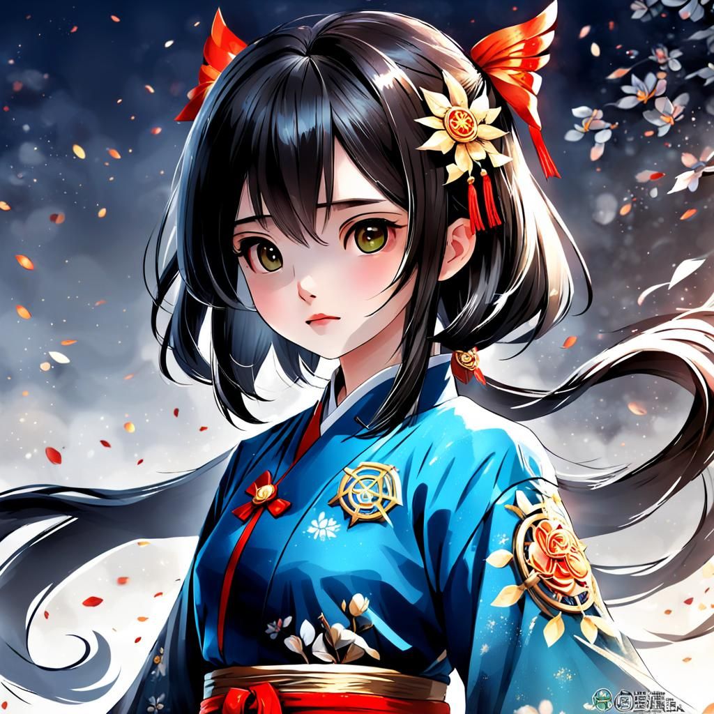 Girl Playing Guzheng Under Moonlight, Detailed CG Art