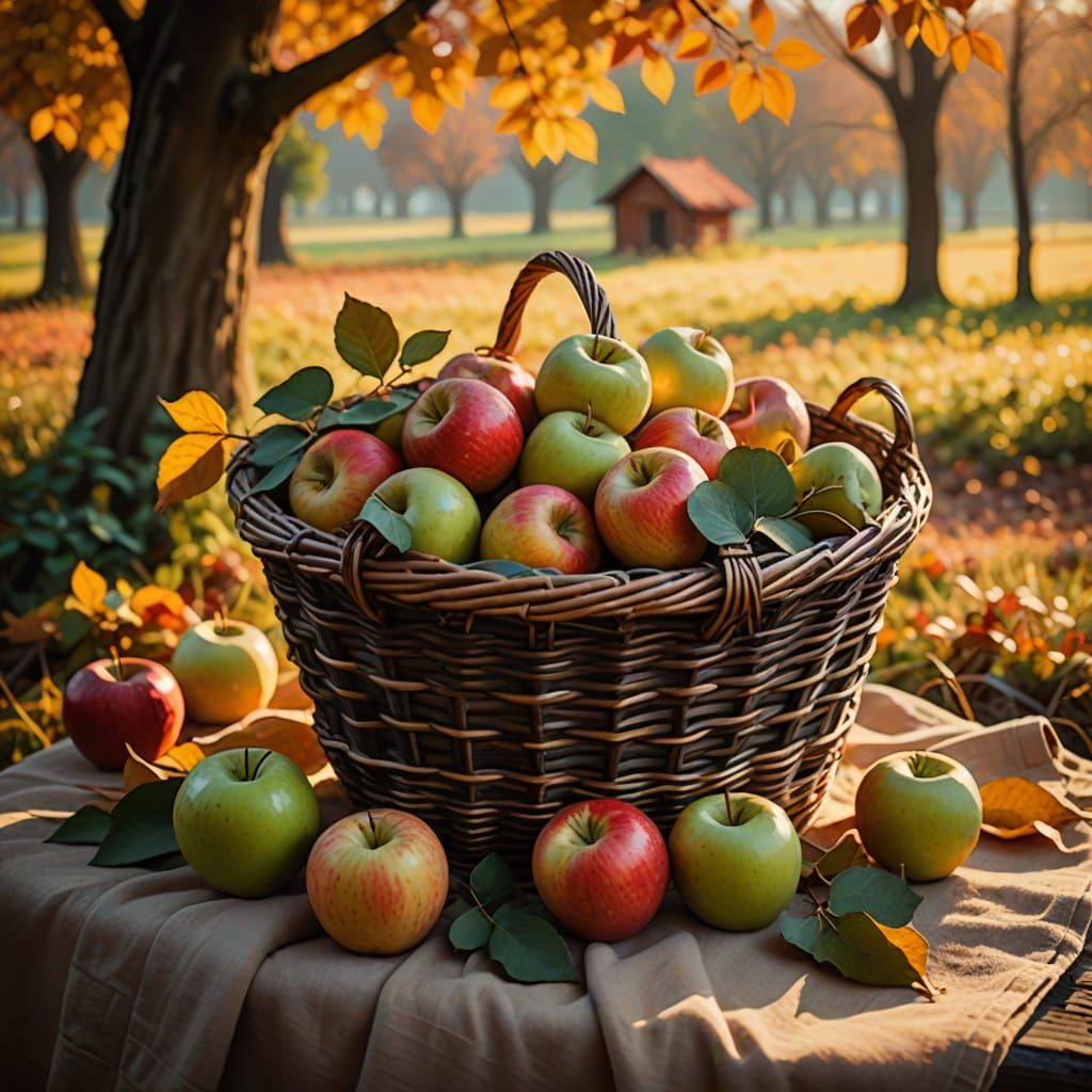 Autumnal Still Life in Woven Basket Style