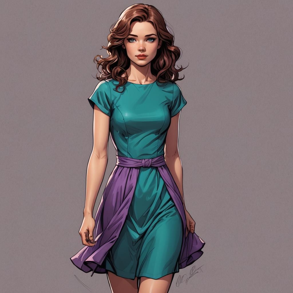 Girl with Brown Hair in Comic Book Style