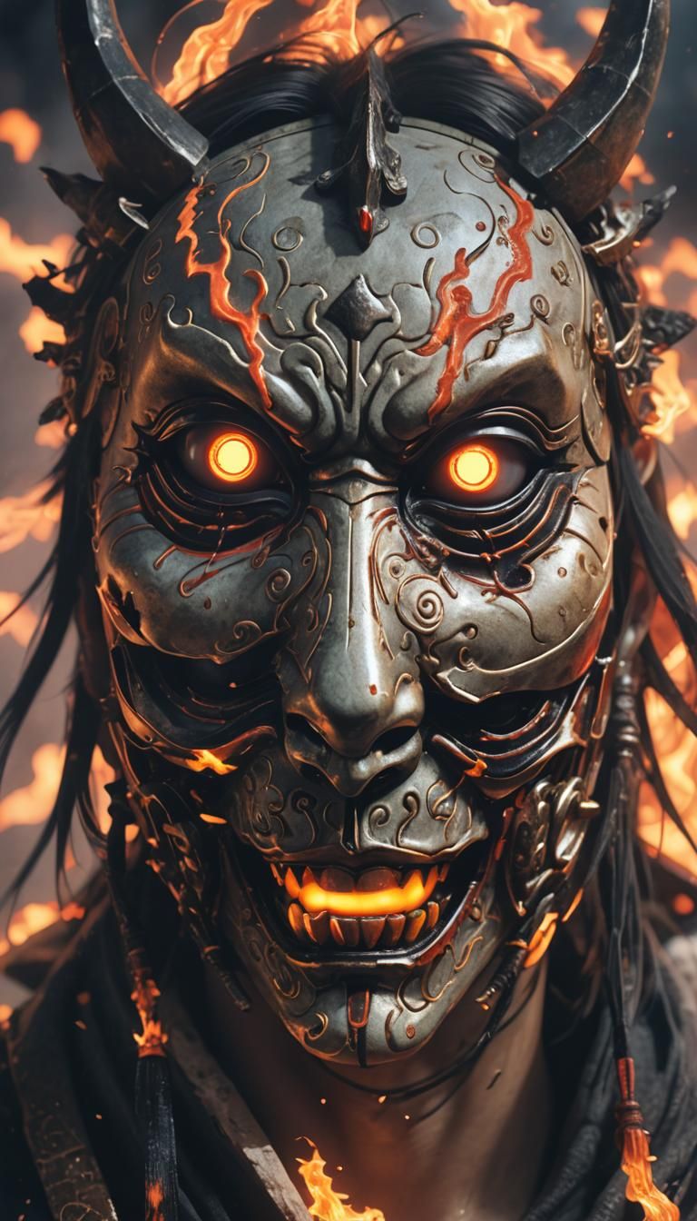 Eerie Glowing Japanese Horror Mask in Anime Style