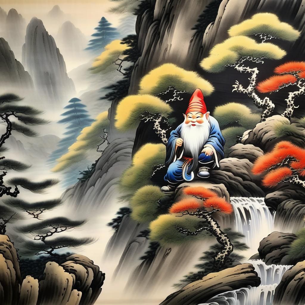 Garden Gnome Ascends in Ancient Chinese Painting
