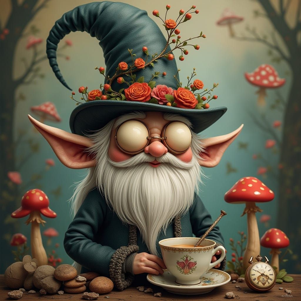Madd Hatter Gnome in Whimsical Wonderland