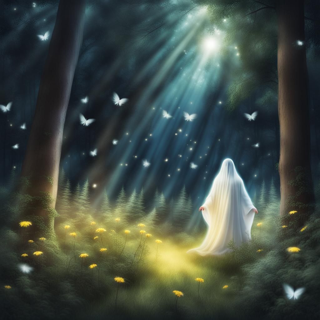 Ethereal Ghost Gathering in Starry Woods