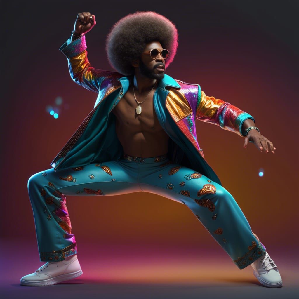 Energetic Afro-American Man Dancing in 60s Style