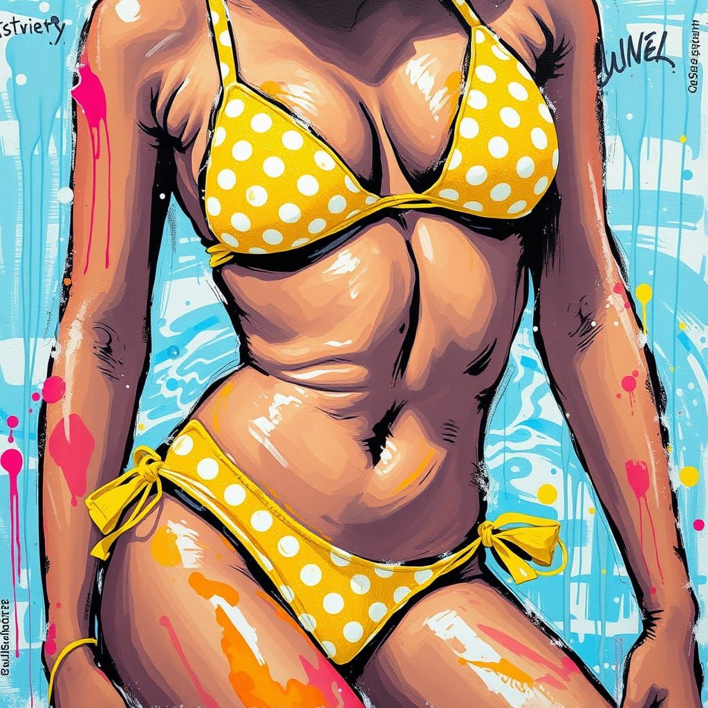 Yellow Polka Dot Bikini in Graffiti Splash Art
