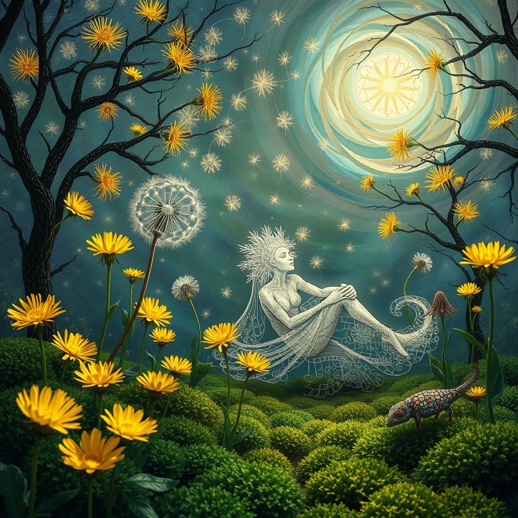 Ethereal Silver Prince in Dandelion Field