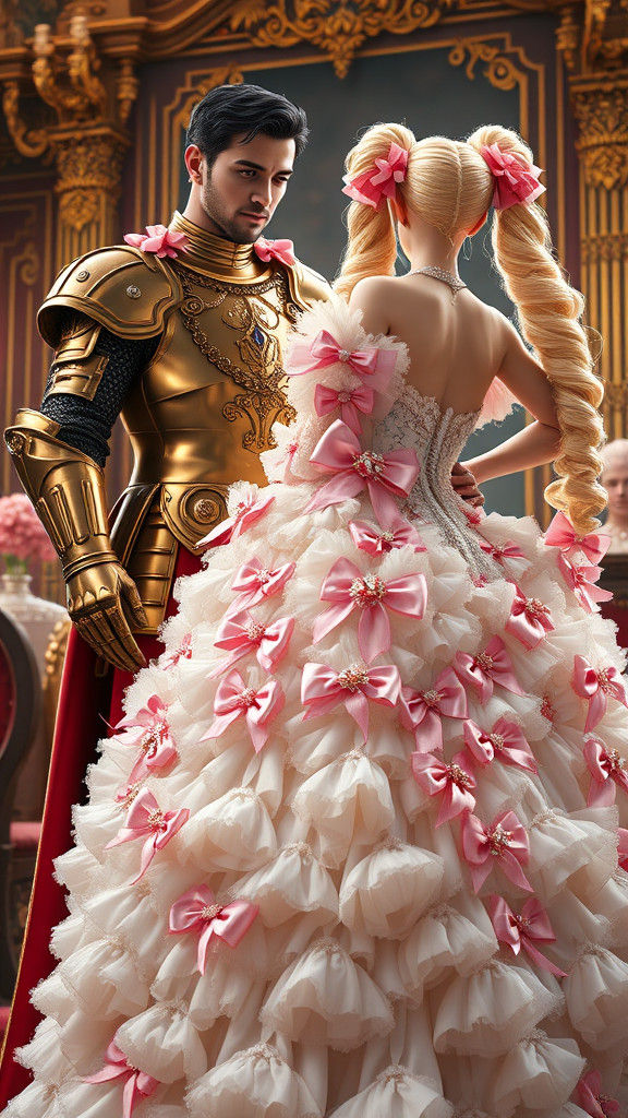 Knight Buttons Princess Dress in Opulent Fairytale Scene