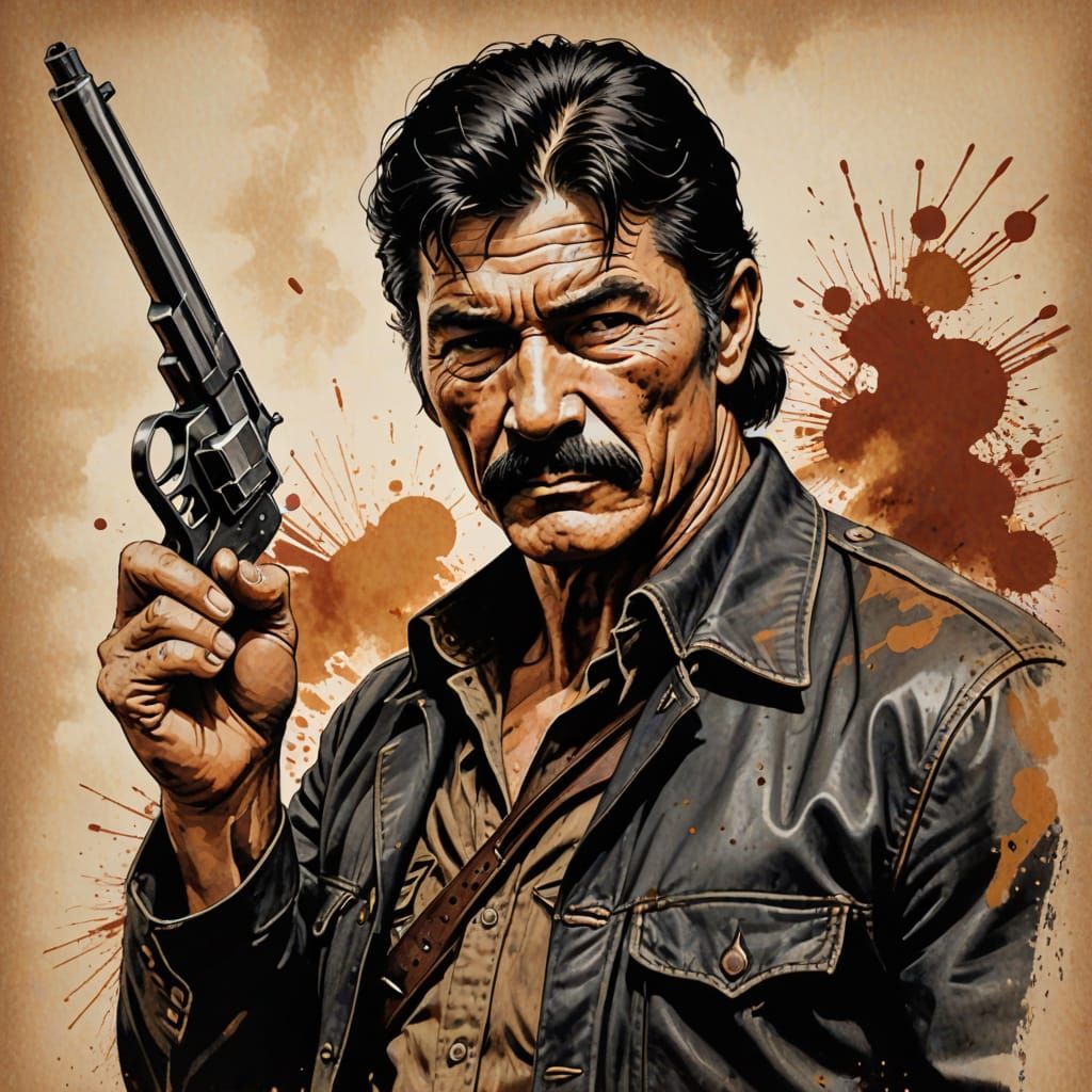 Charles Bronson in Western Ink Illustration
