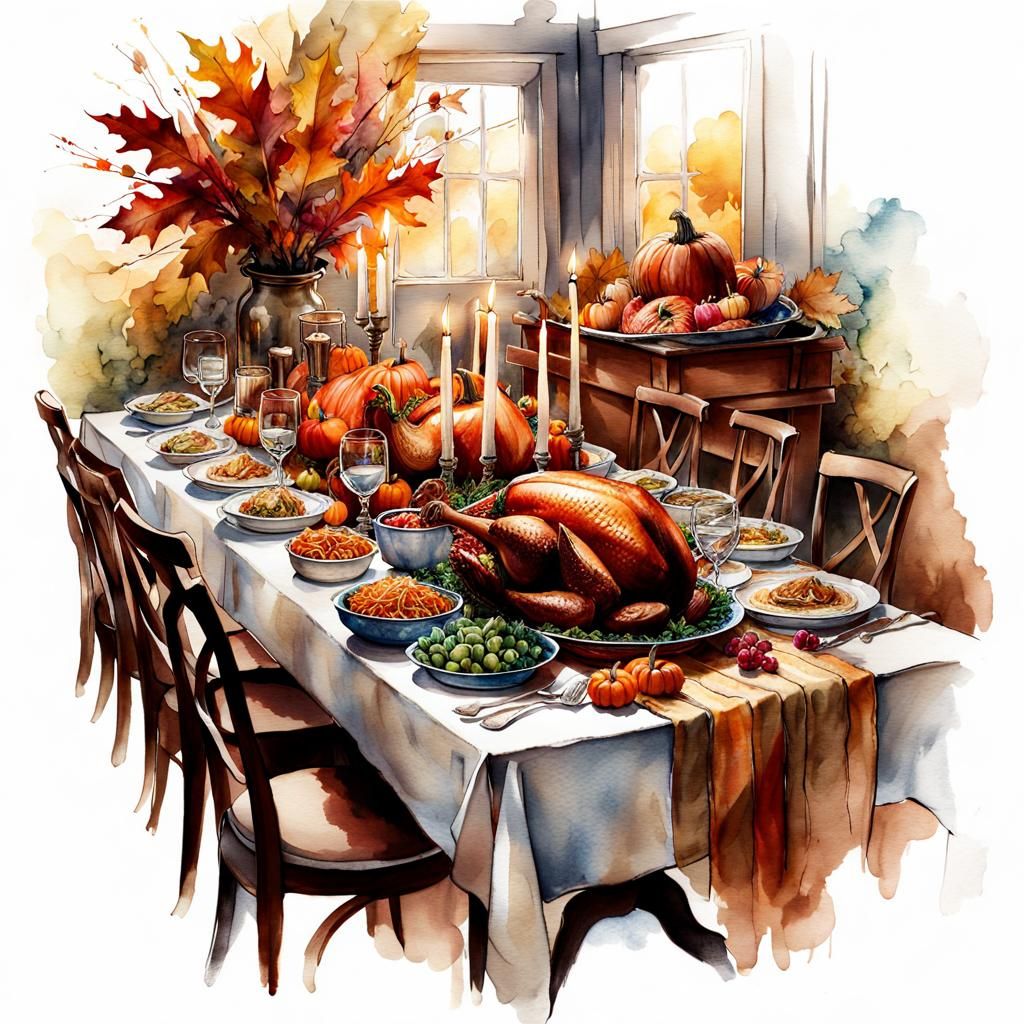 Pilgrims and Native Americans Thanksgiving Feast