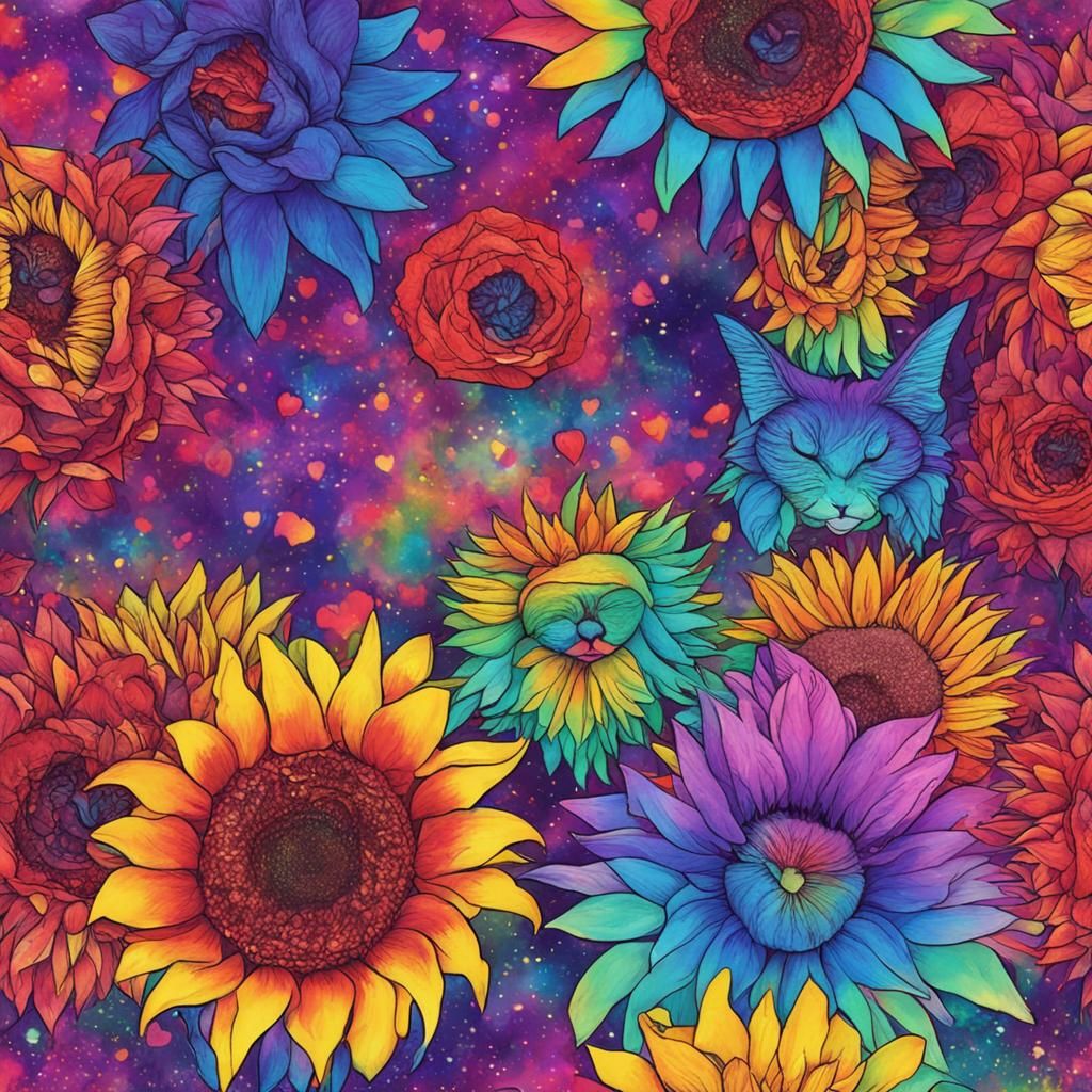 Electric Starry Cat with Rainbow Fireworks